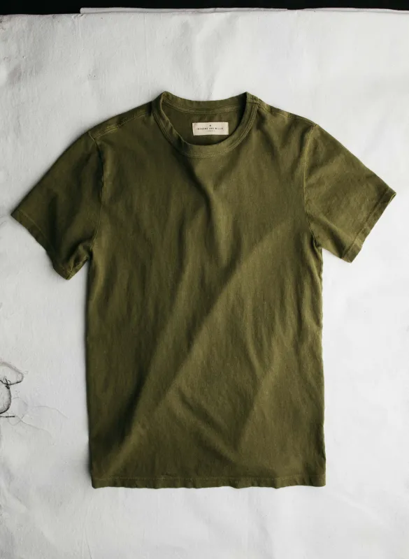 olive knit midweight crew sold by Imogene + Willie