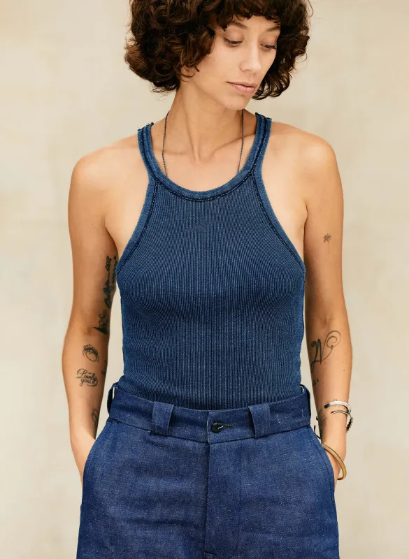 indigo ribbed racerback tank sold by Imogene + Willie