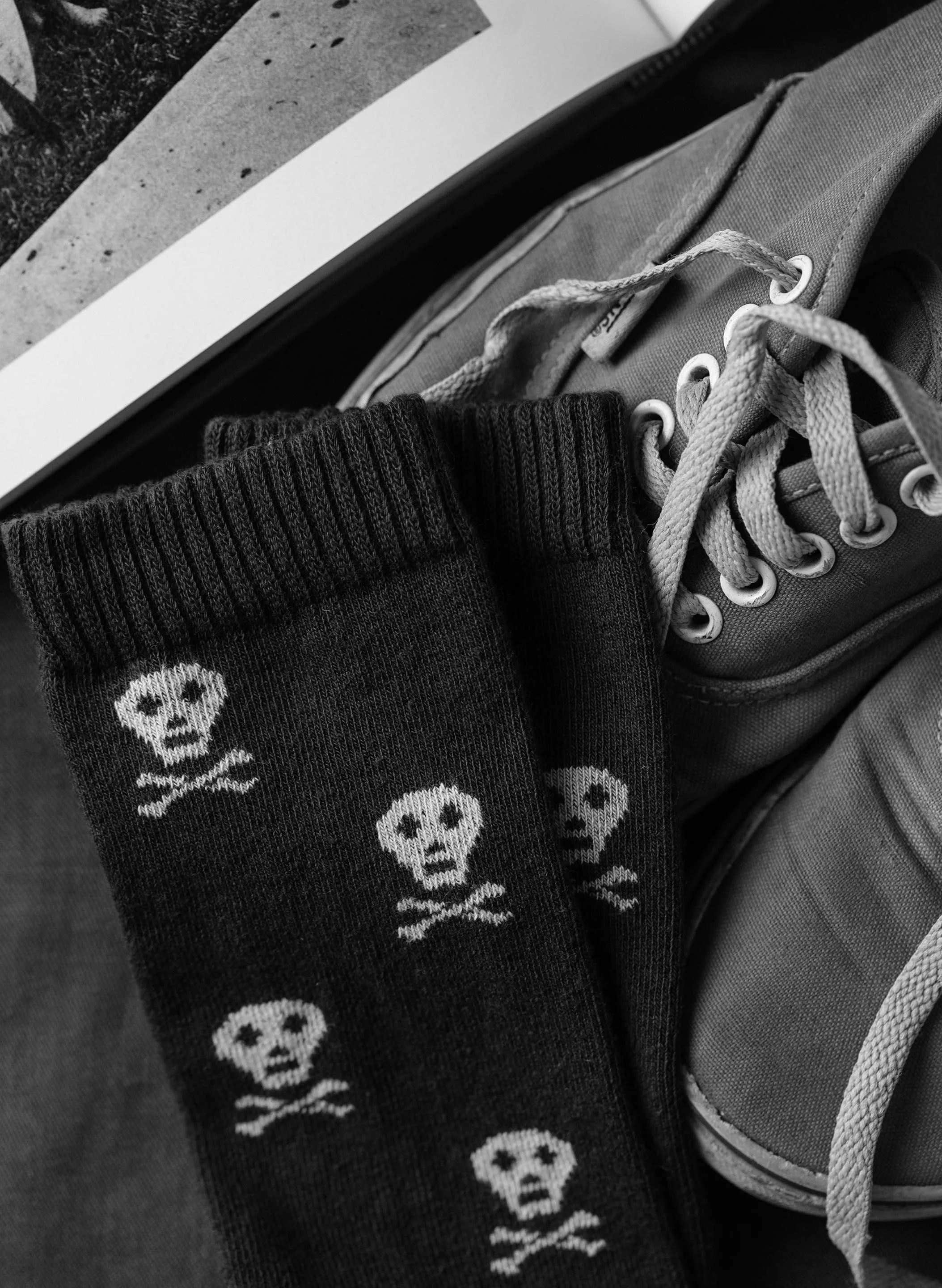 skull sock in charcoal sold by Imogene + Willie product image thumbnail 2