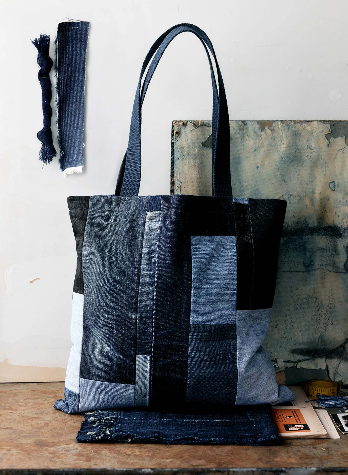 love fades recycled denim tote sold by Imogene + Willie