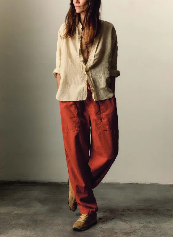 the ventura chore pant in sunfaded red sold by Imogene + Willie