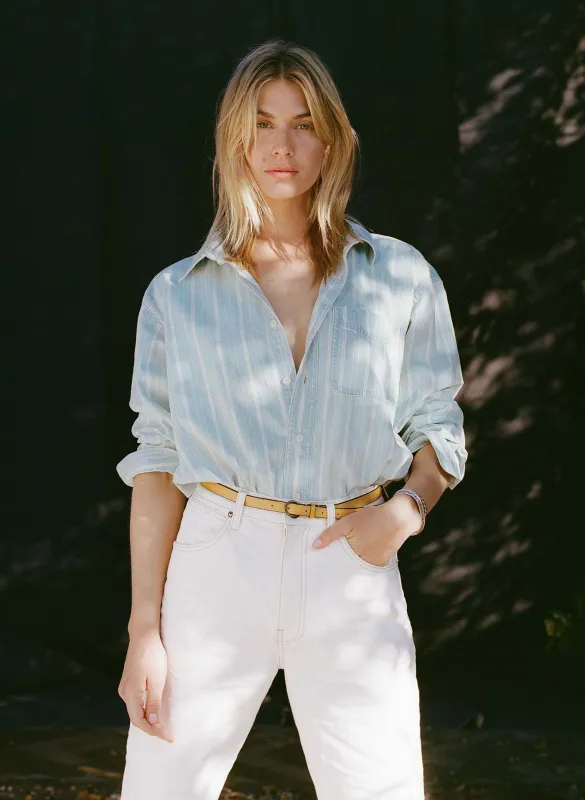 clyde striped denim button up sold by Imogene + Willie