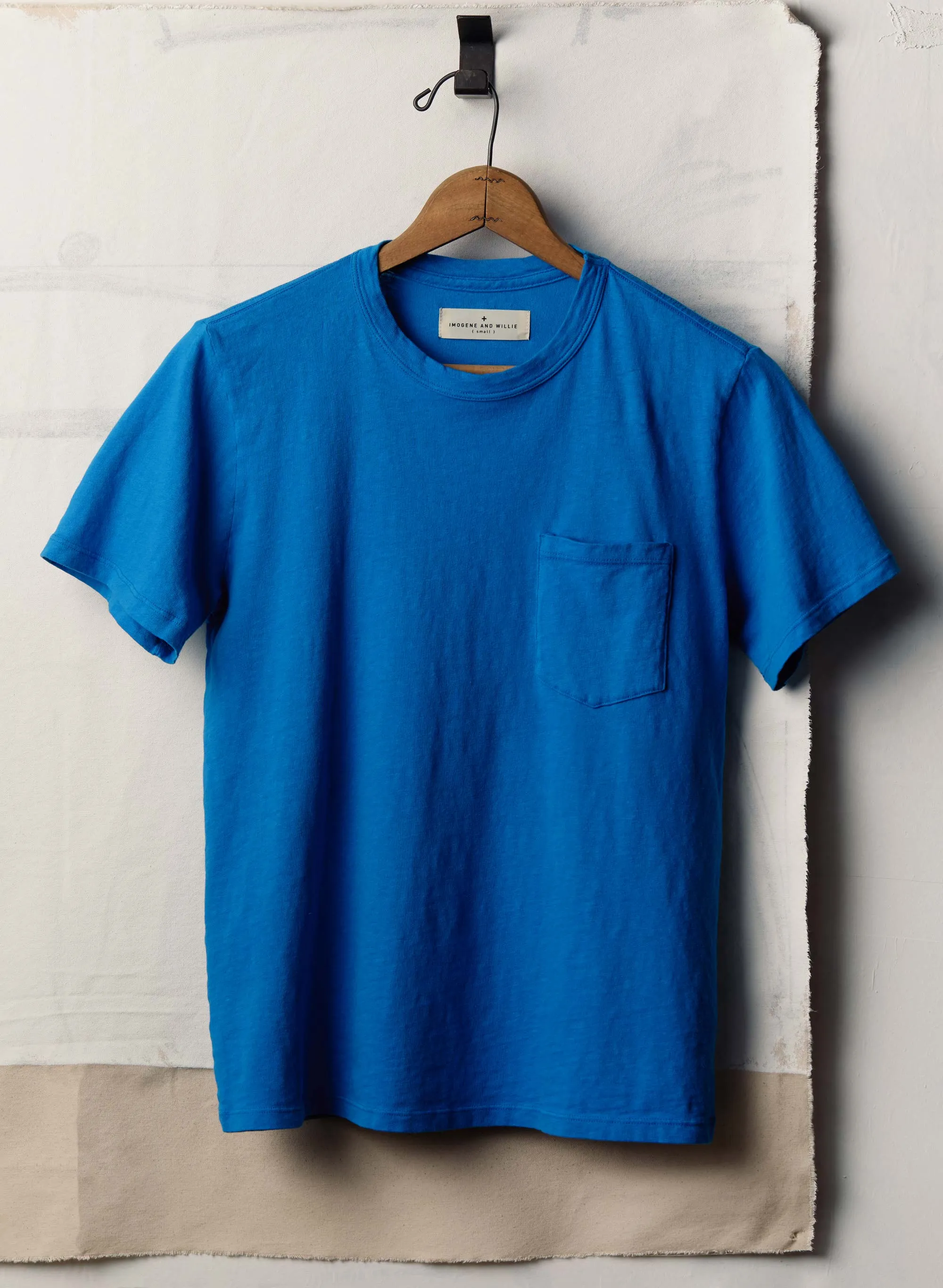 cerulean knit pocket tee sold by Imogene + Willie