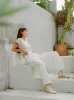 baker striped trouser in white sold by Imogene + Willie