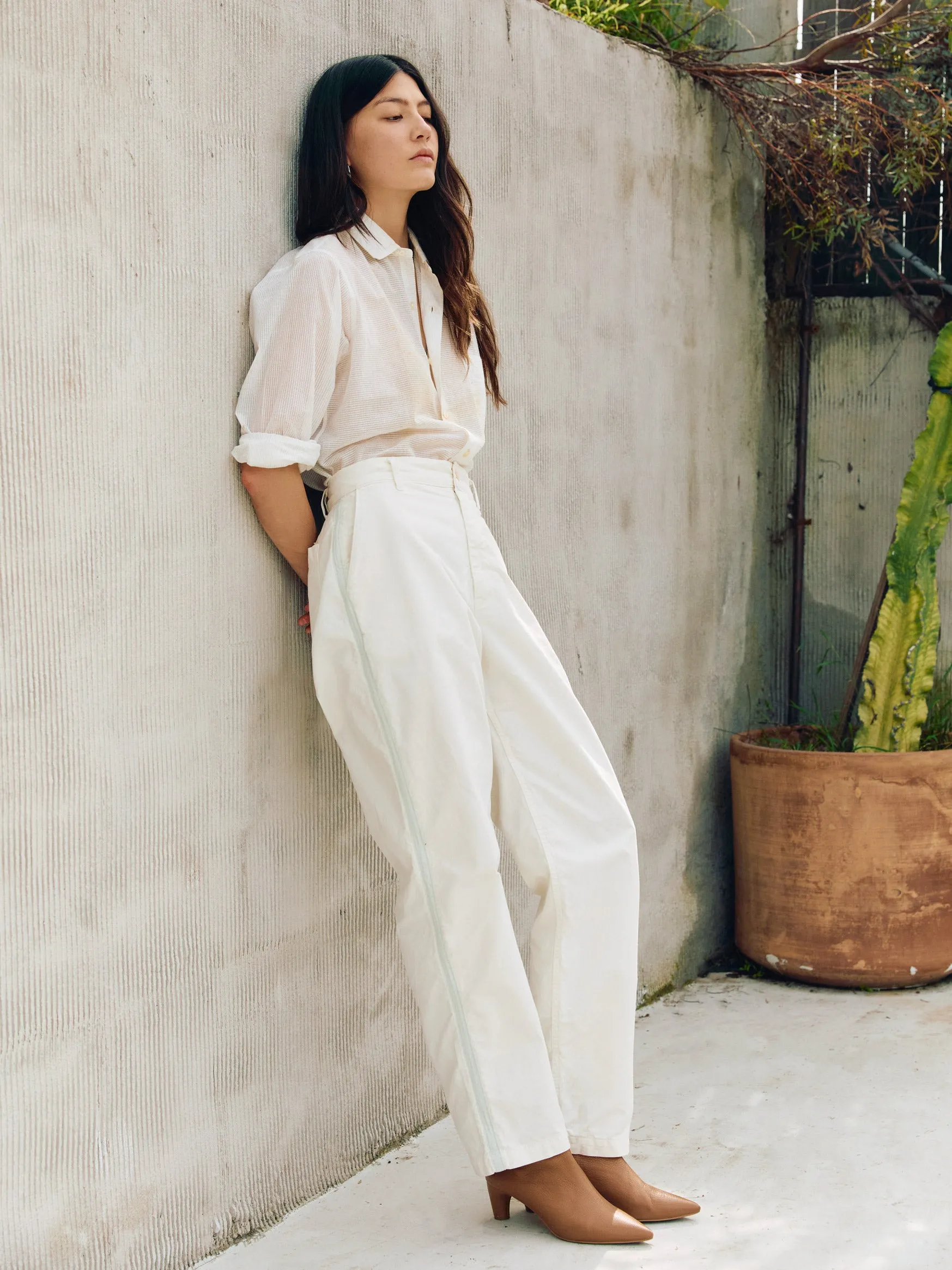 baker striped trouser in white sold by Imogene + Willie