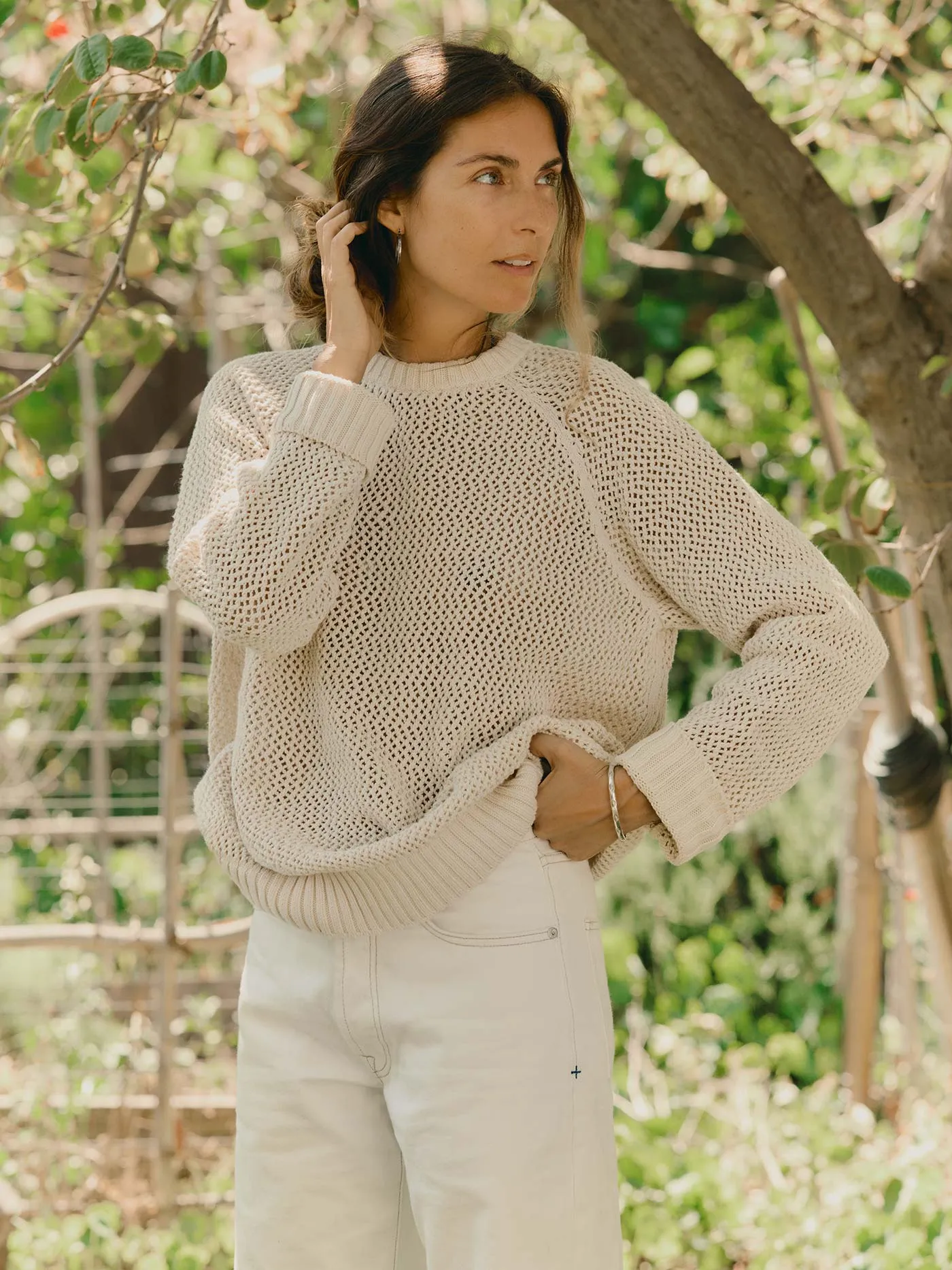 cascabel open weave sweater in natural sold by Imogene + Willie