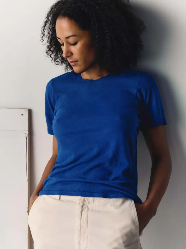 the cotton hemp tee in blue sold by Imogene + Willie