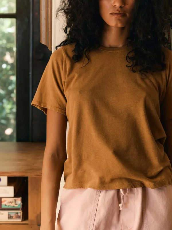 the cotton hemp tee in field brown sold by Imogene + Willie