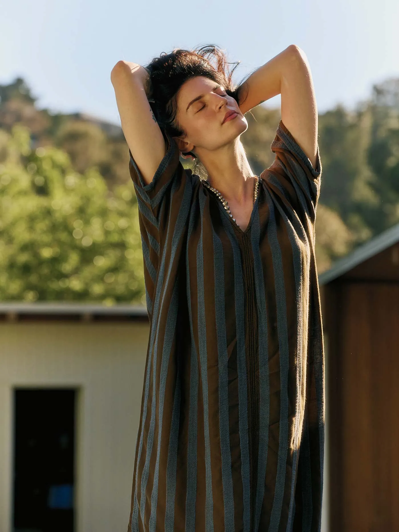 indigo jacquard stripe caftan sold by Imogene + Willie product image thumbnail 4