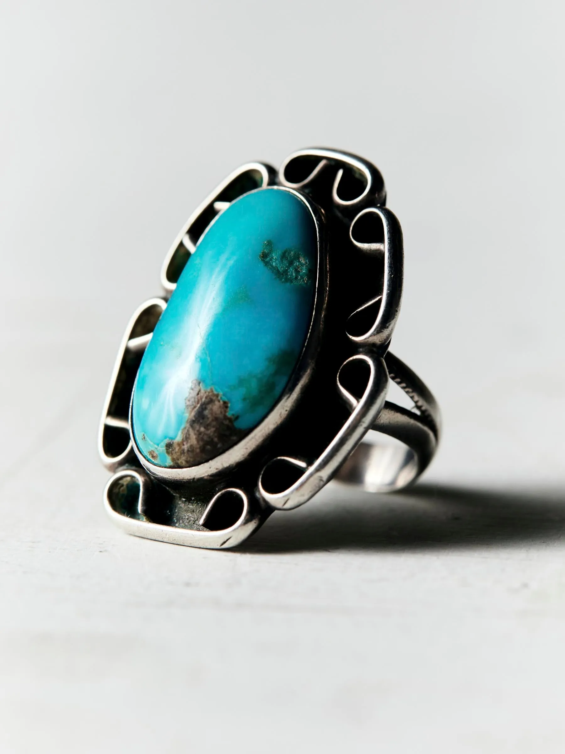 vintage navajo large single stone ring sold by Imogene + Willie