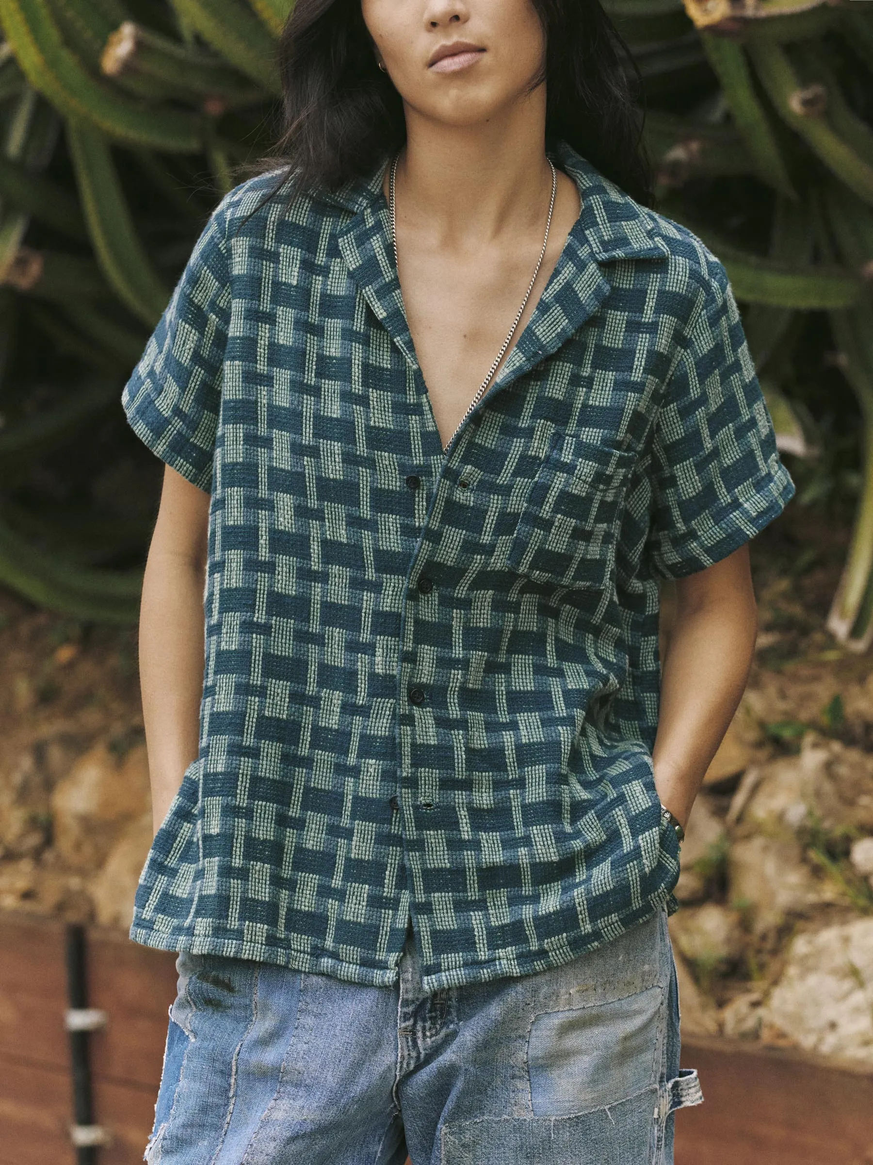 the sunfair shirt in open knit indigo sold by Imogene + Willie product image thumbnail 4