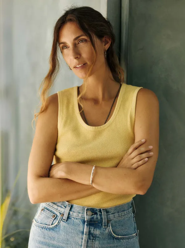 the vintage tank in open knit yellow sold by Imogene + Willie