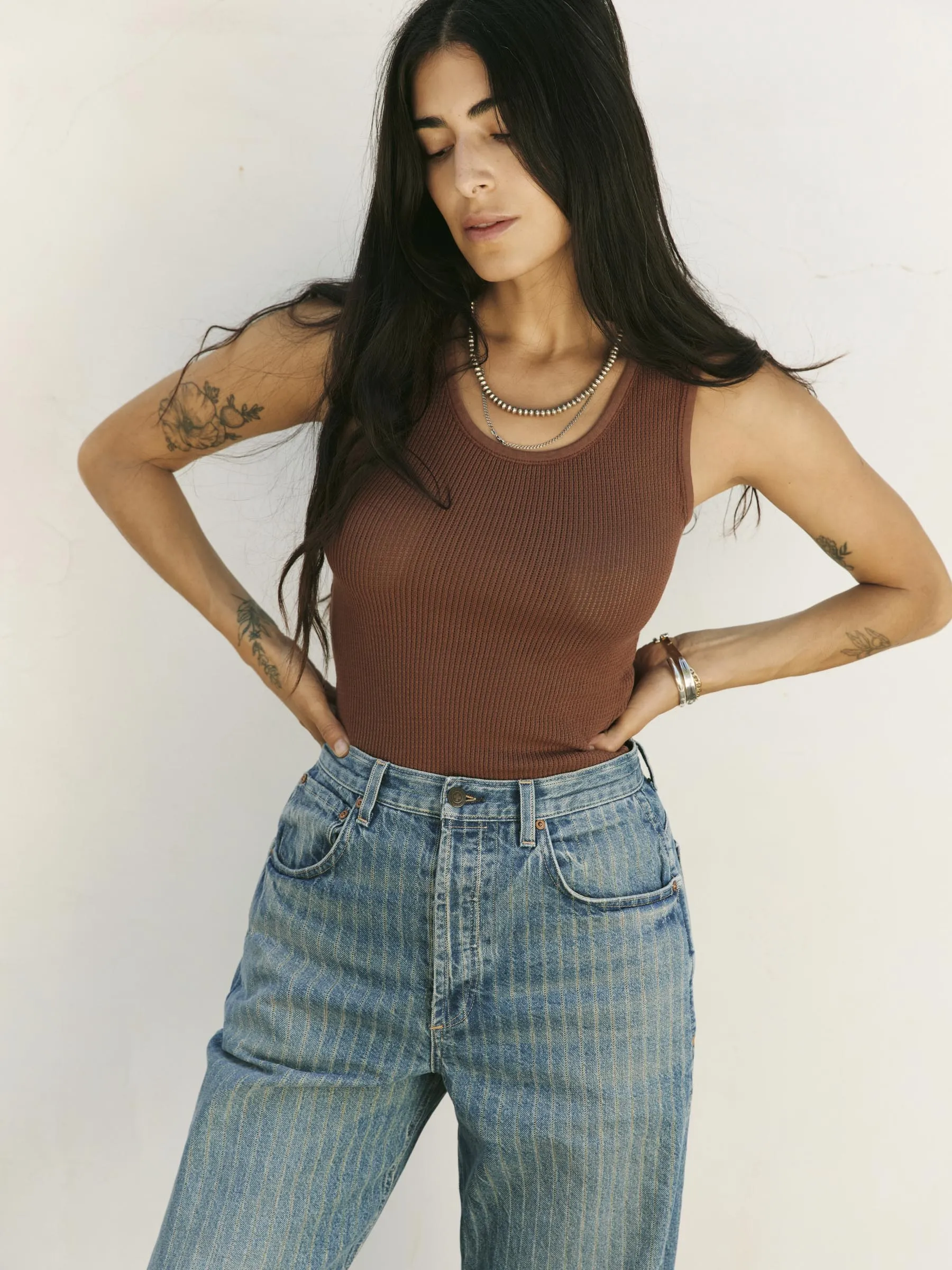 the vintage tank in open knit chestnut sold by Imogene + Willie product image thumbnail 3