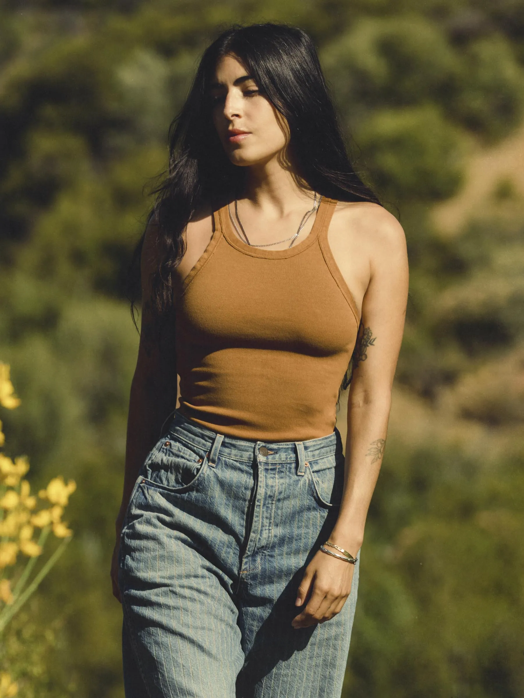 field brown ribbed racerback tank sold by Imogene + Willie product image thumbnail 5