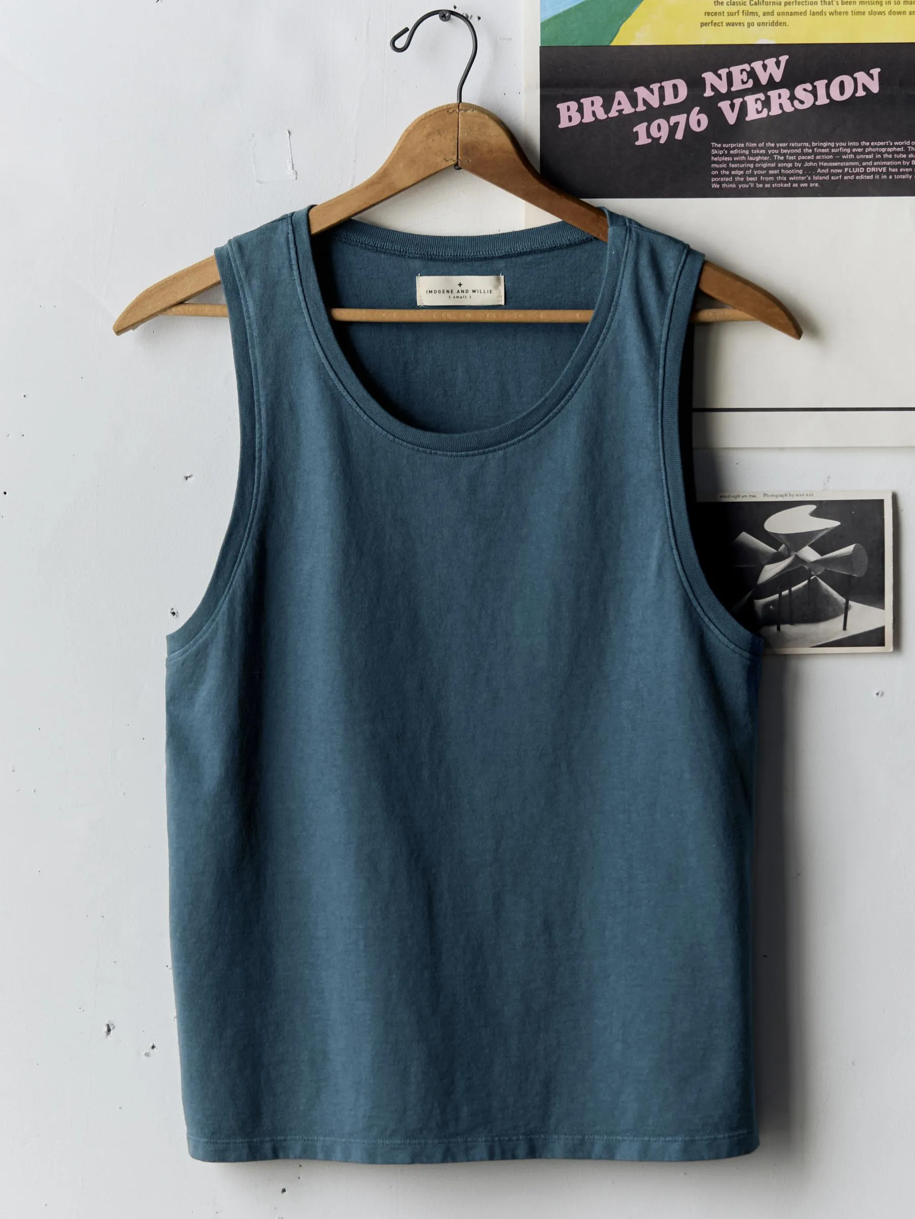 midweight box tank in teal sold by Imogene + Willie