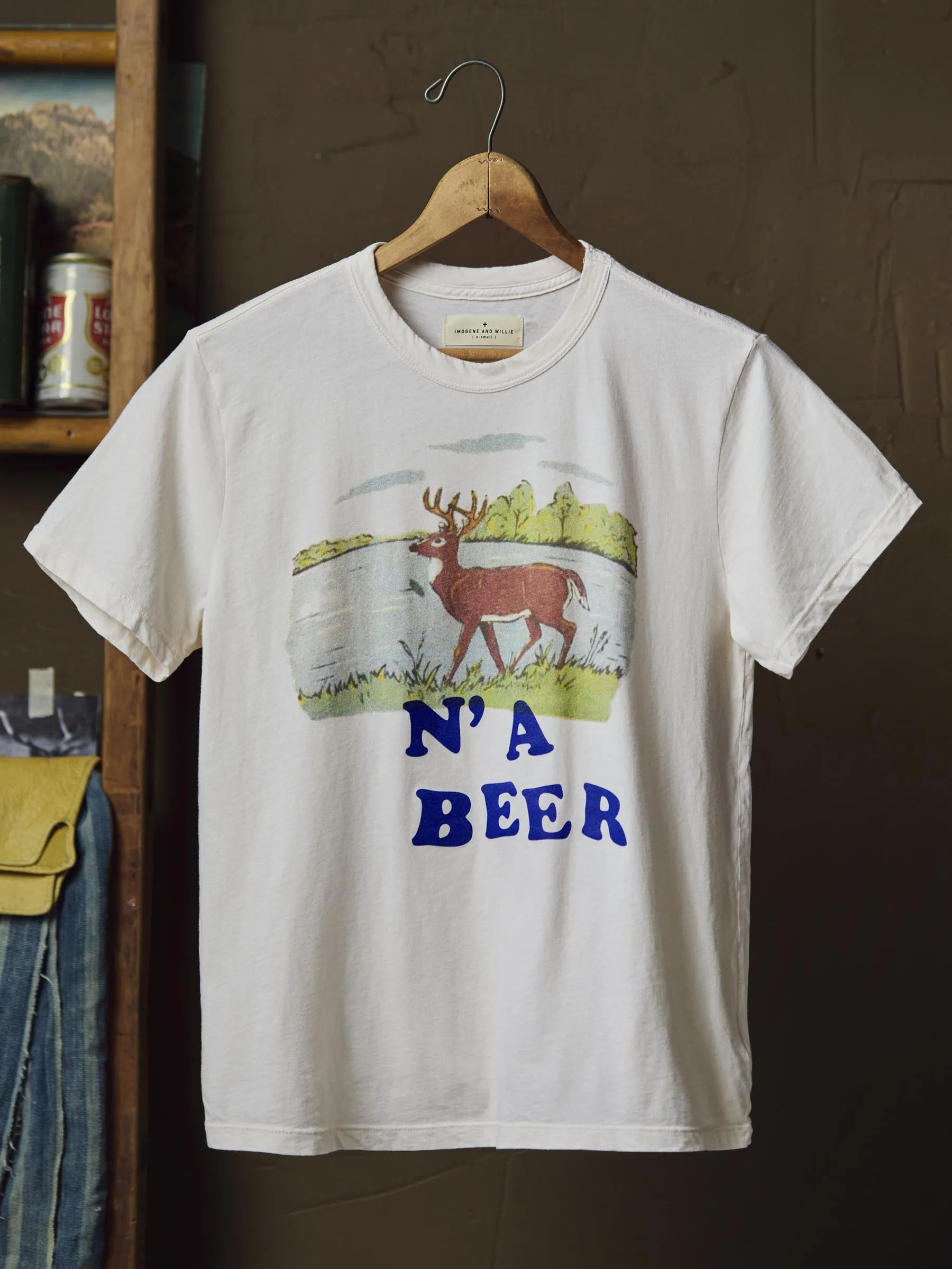 the "buck n' a beer" tee sold by Imogene + Willie