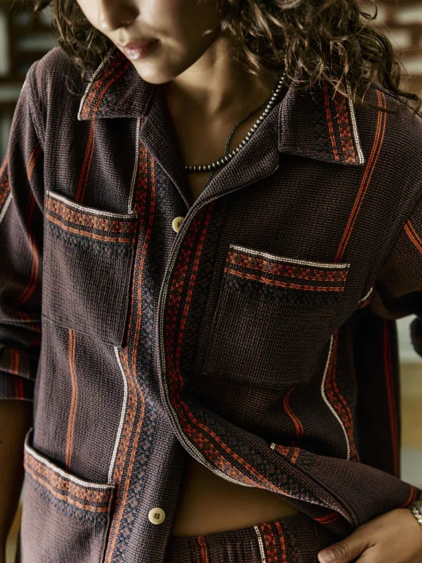 lagos woven border jacket sold by Imogene + Willie