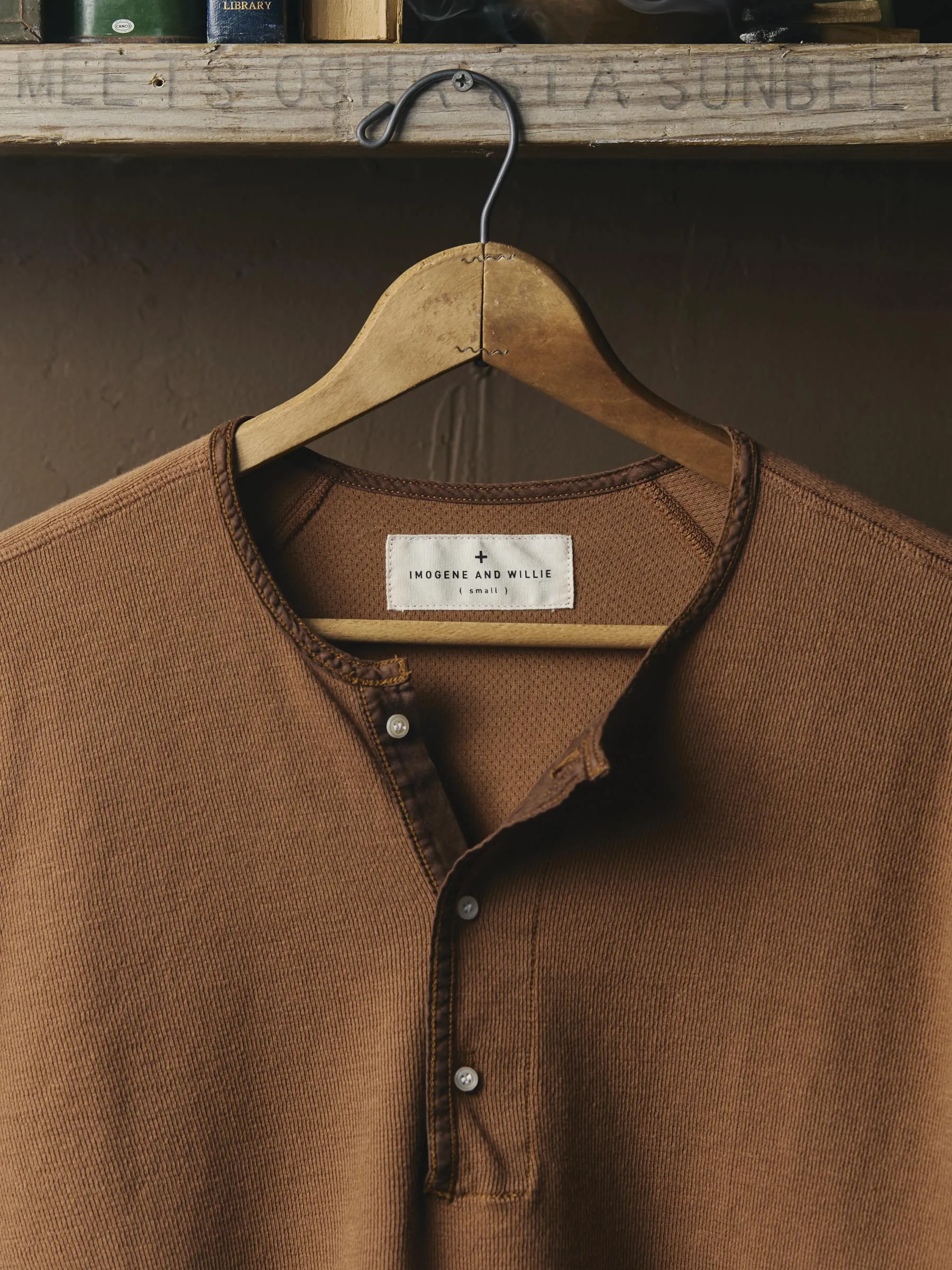 midweight vintage henley in field brown sold by Imogene + Willie product image thumbnail 2