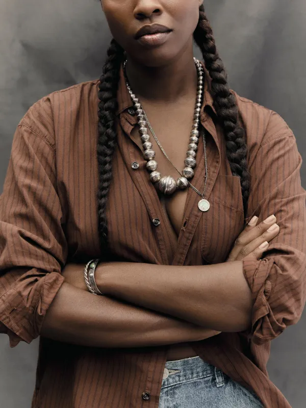 clyde brown striped cotton button up sold by Imogene + Willie