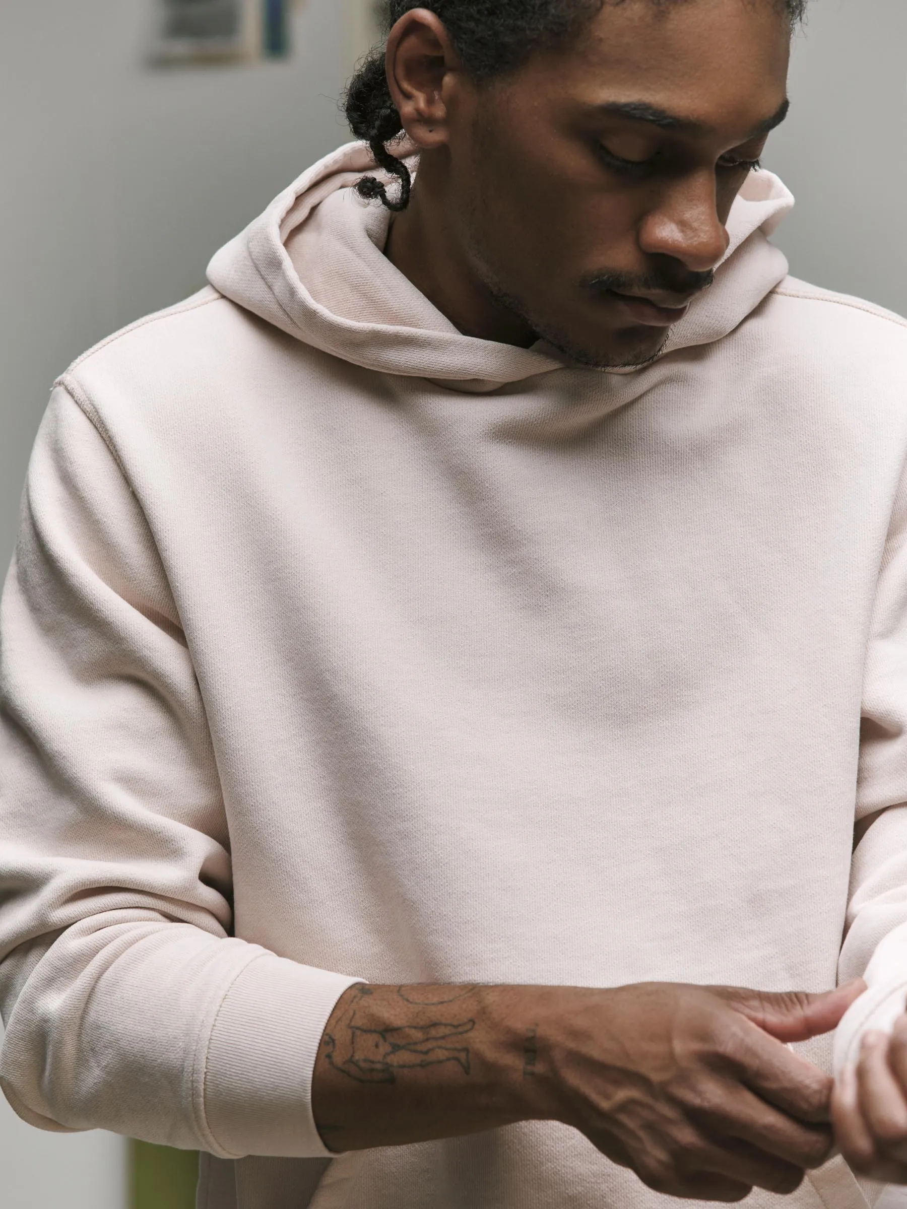 davenport hoodie in pink stone sold by Imogene + Willie