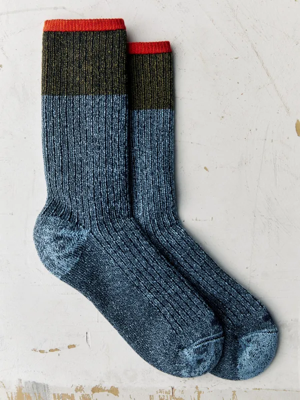 ribbed boot sock in lake sold by Imogene + Willie