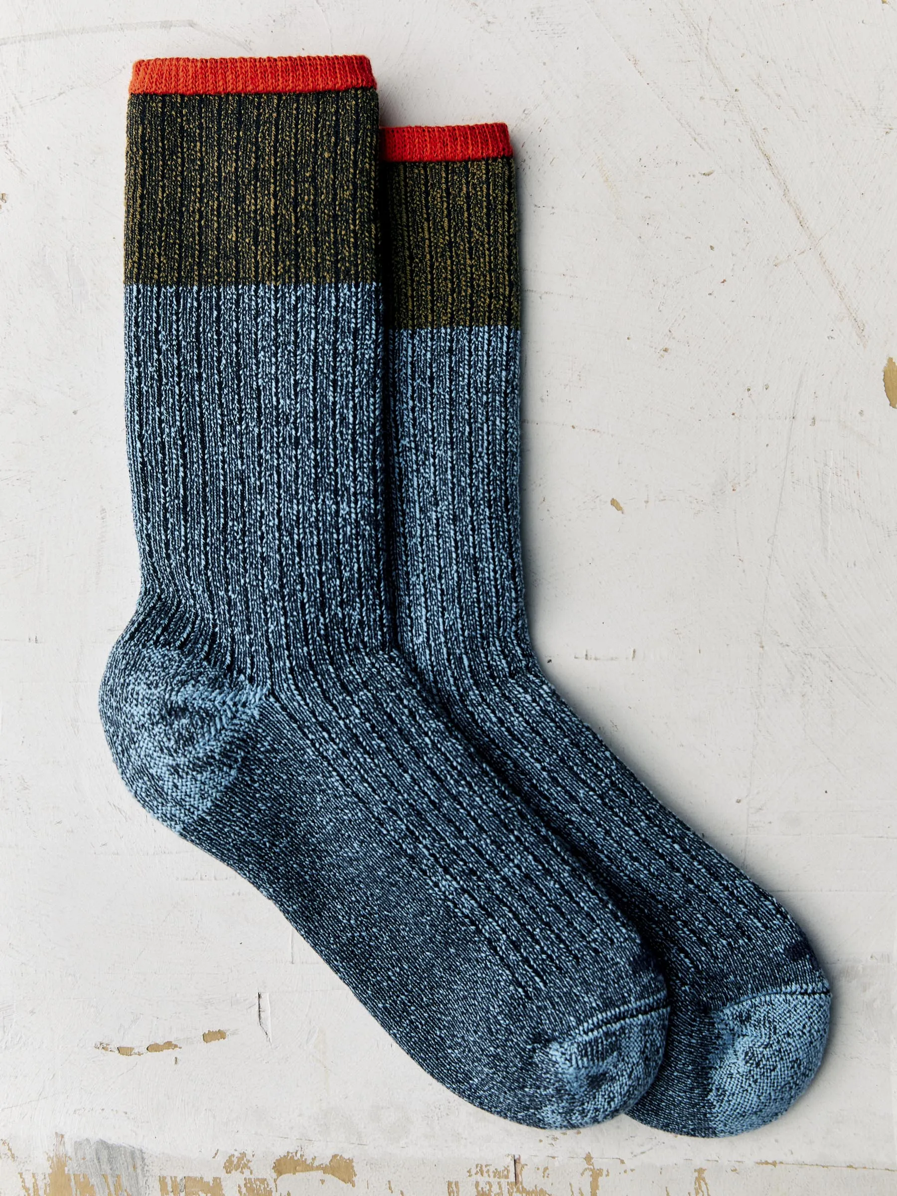 ribbed boot sock in lake sold by Imogene + Willie