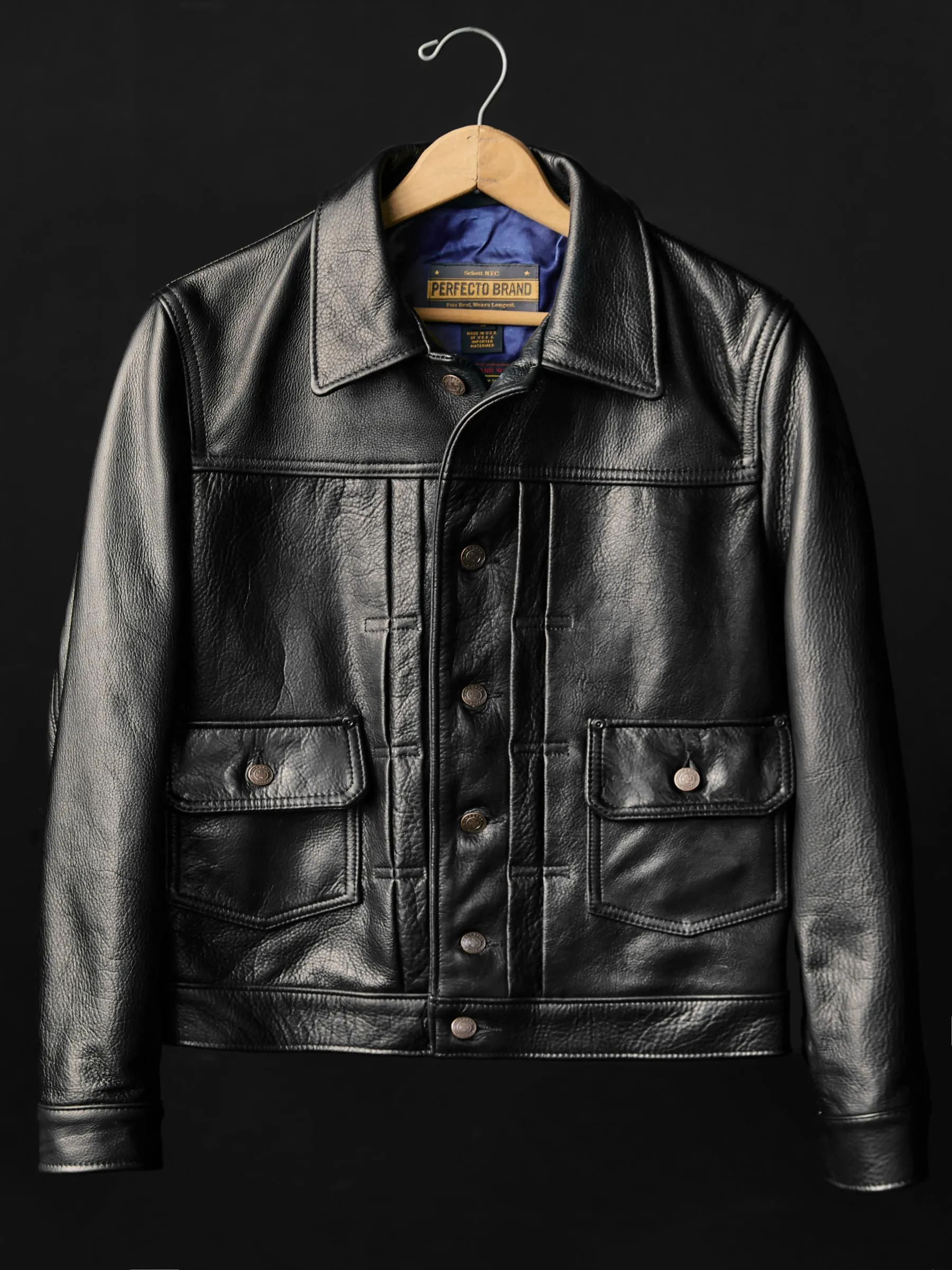 i+w x Schott NYC cowhide trucker jacket sold by Imogene + Willie