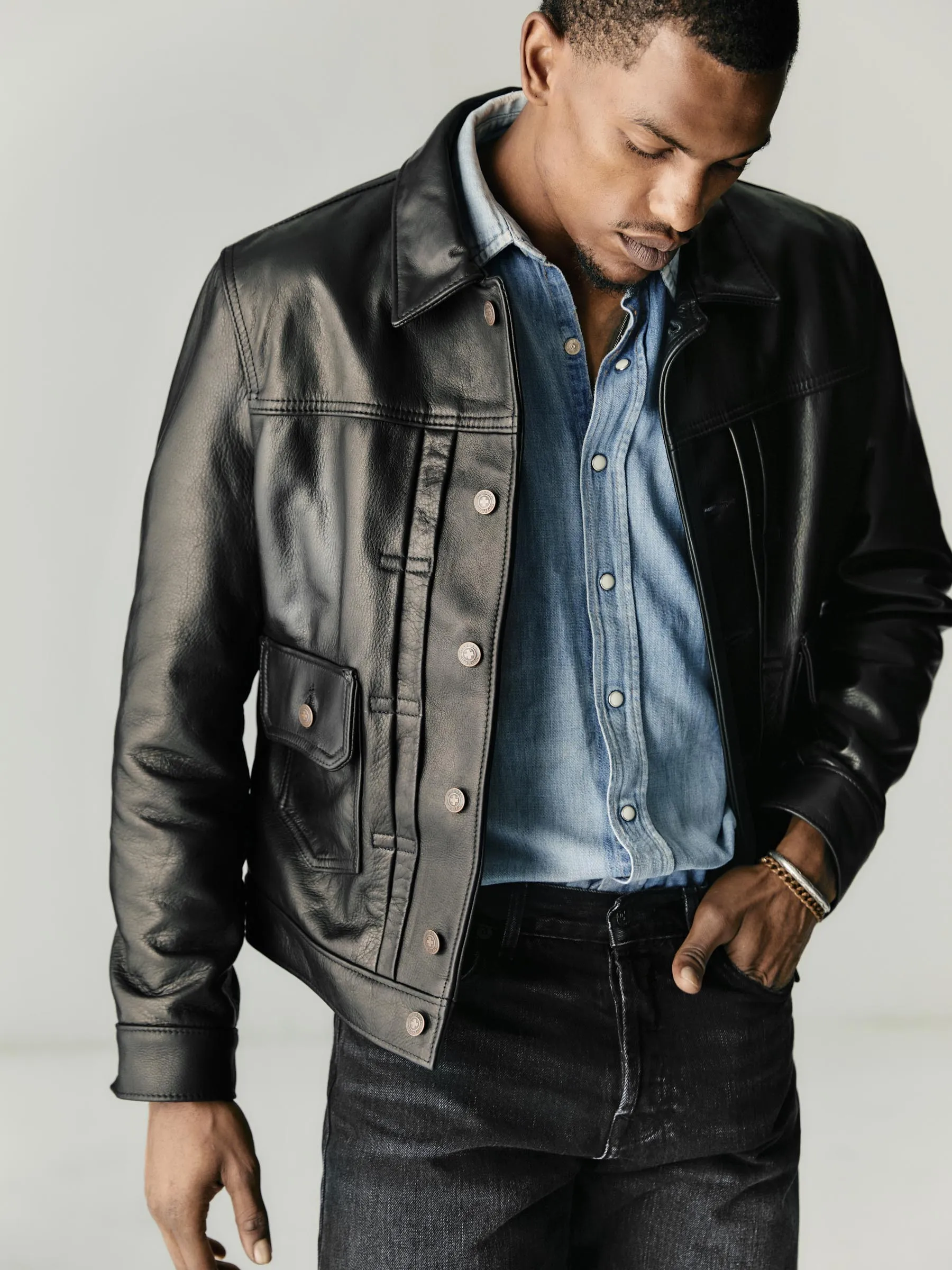 i+w x Schott NYC cowhide trucker jacket sold by Imogene + Willie product image thumbnail 2