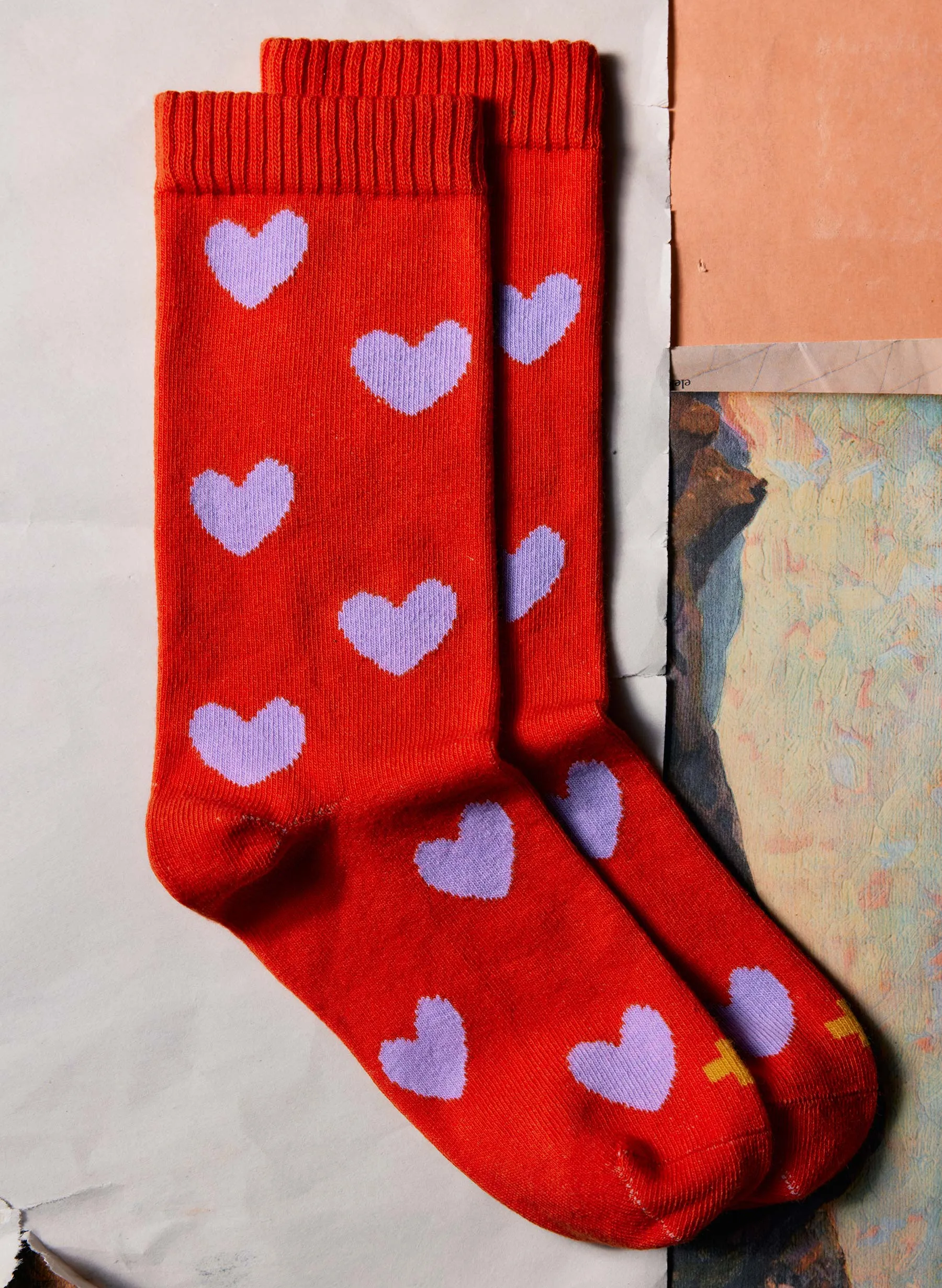 heart sock in poppy sold by Imogene + Willie