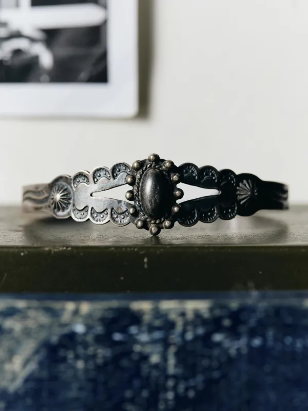 vintage tradingpost-era stamped silver bracelet sold by Imogene + Willie