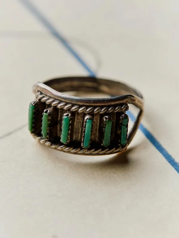 vintage zuni petite point turquoise inlay ring sold by Imogene + Willie