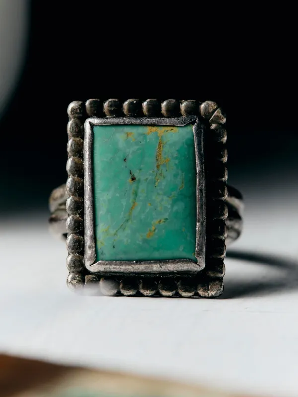 vintage navajo turquoise retangle ring sold by Imogene + Willie