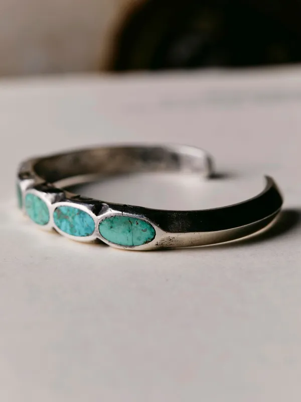 vintage navajo wide edge turquoise cuff sold by Imogene + Willie