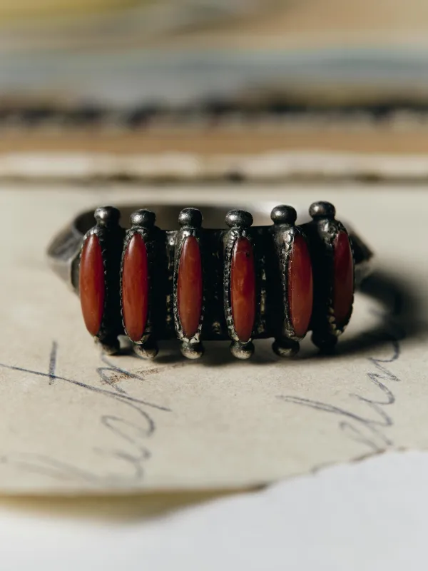 vintage zuni needlepoint coral ring sold by Imogene + Willie