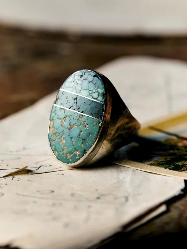 vintage navajo turquoise inlay ring sold by Imogene + Willie