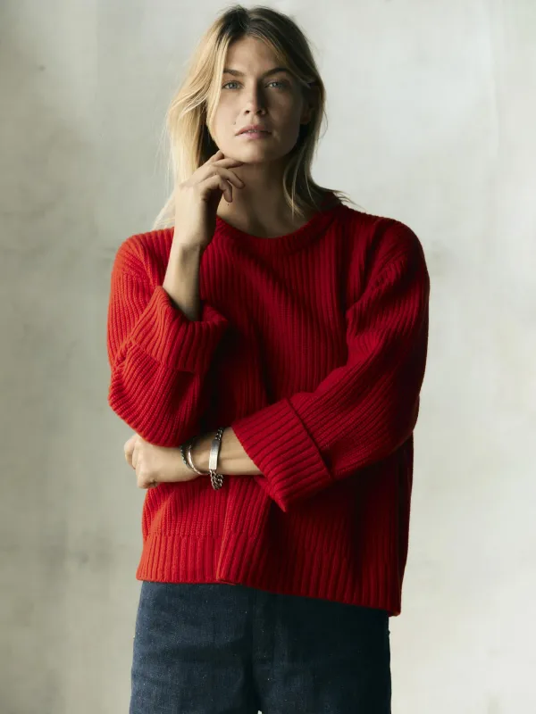 varese wool sweater in red sold by Imogene + Willie