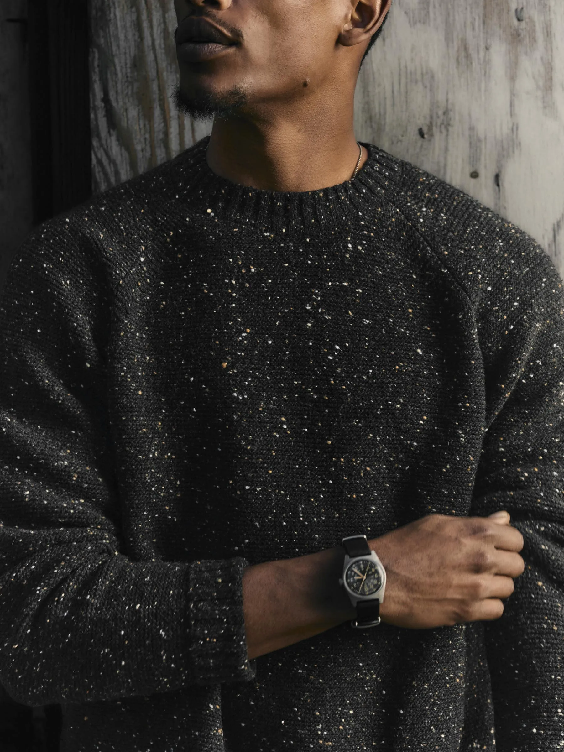 galway wool sweater in black nep sold by Imogene + Willie