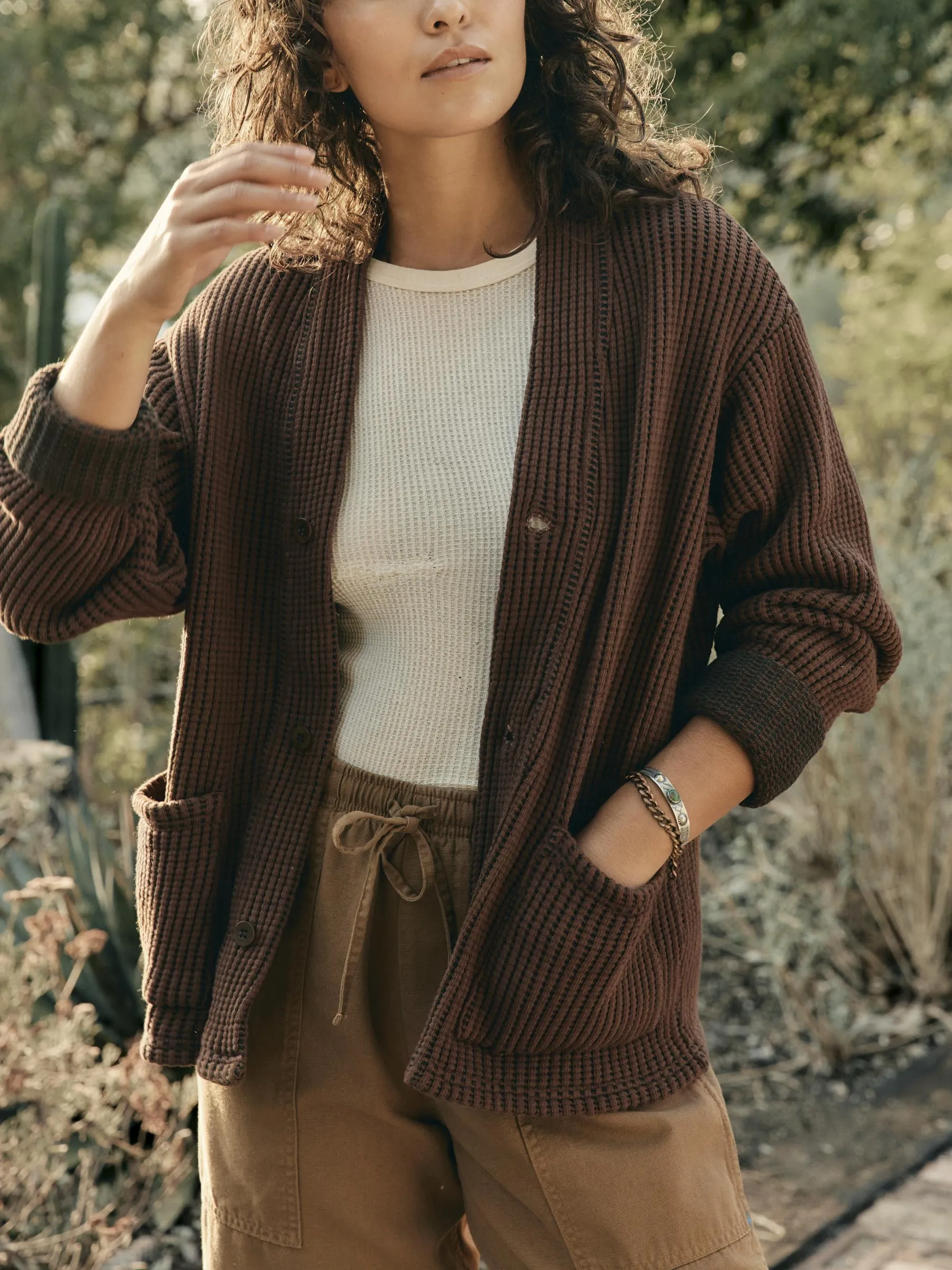 knit waffle cardigan in brown sold by Imogene + Willie product image thumbnail 5