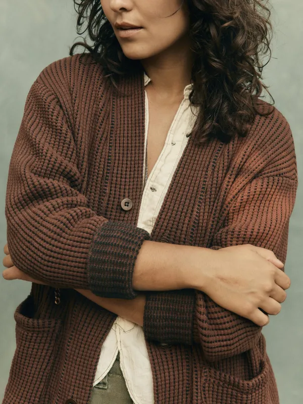 knit waffle cardigan in brown sold by Imogene + Willie