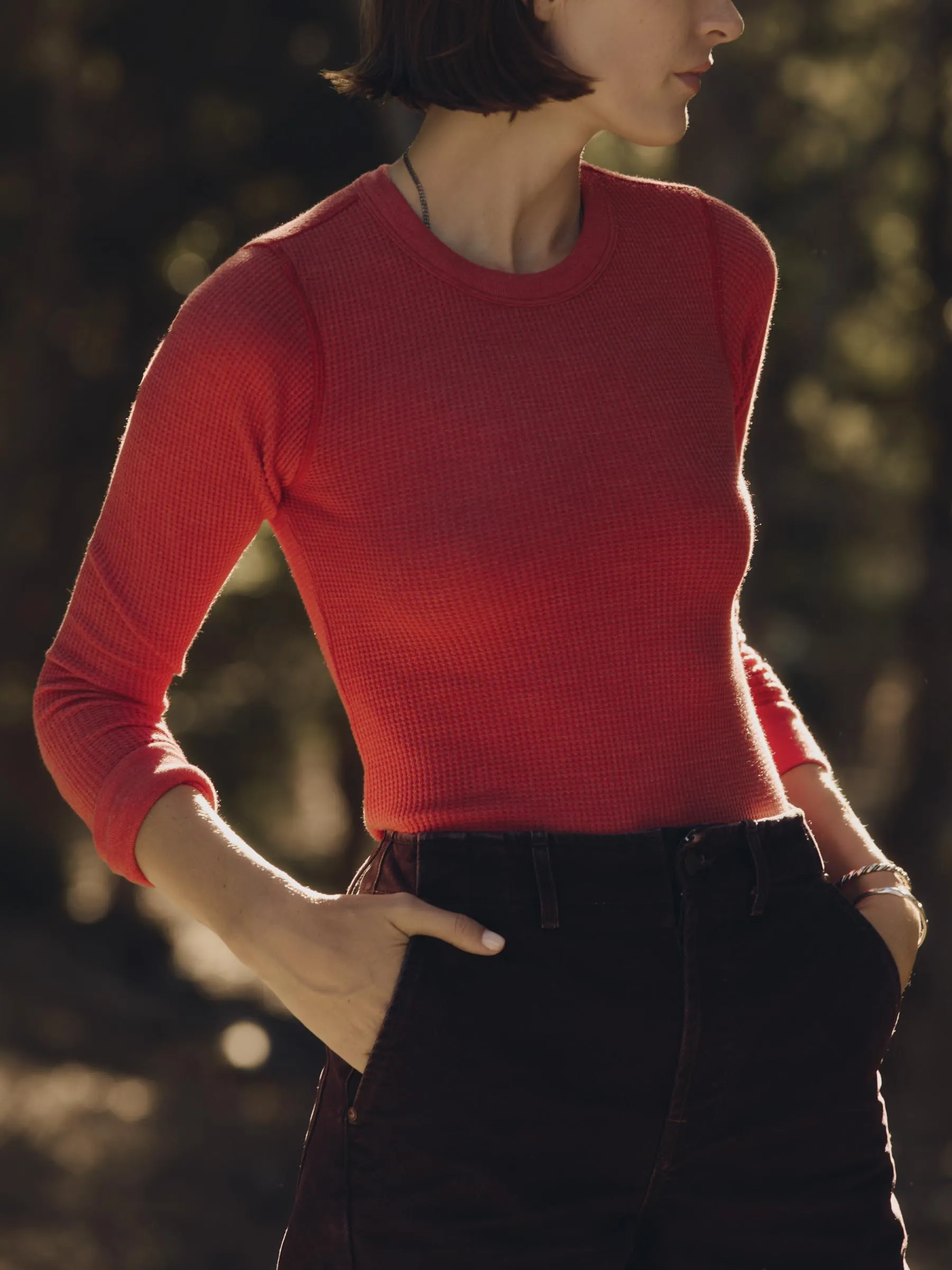 long sleeve waffle thermal in faded red sold by Imogene + Willie product image thumbnail 5