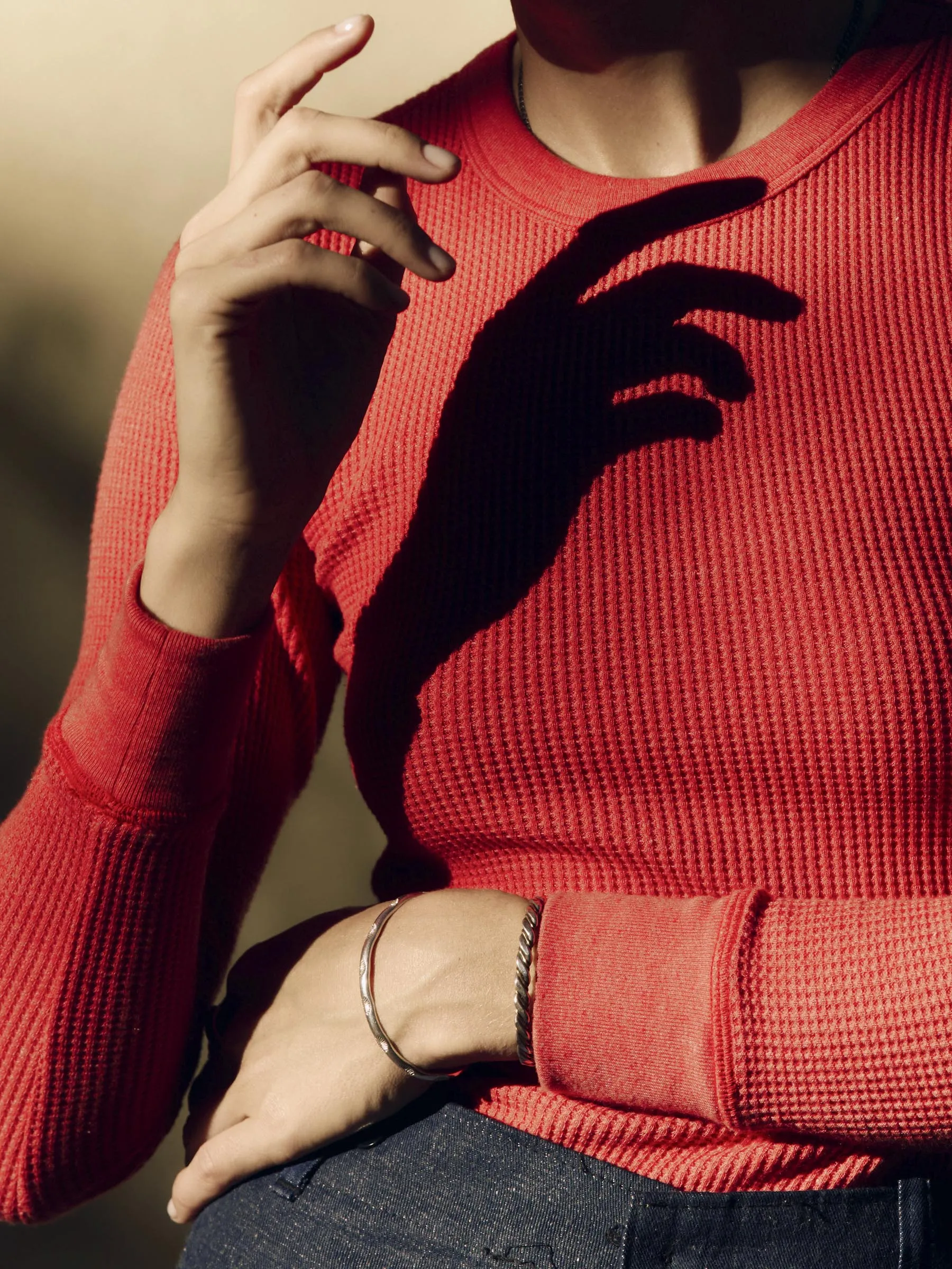 long sleeve waffle thermal in faded red sold by Imogene + Willie product image thumbnail 3