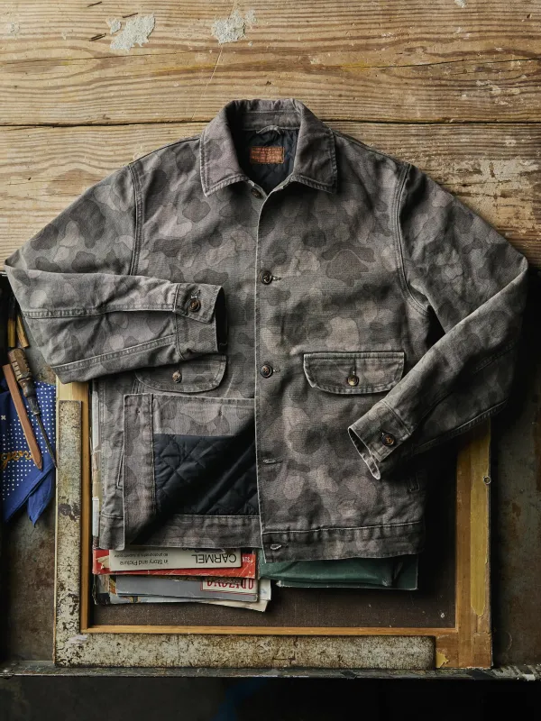 quilt lined canvas chore coat in camo sold by Imogene + Willie
