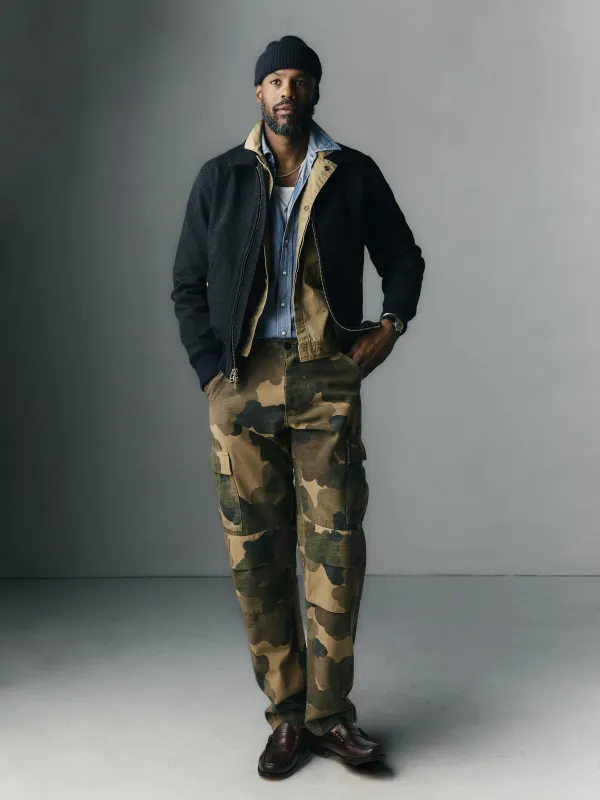 camp pant in painted camo sold by Imogene + Willie