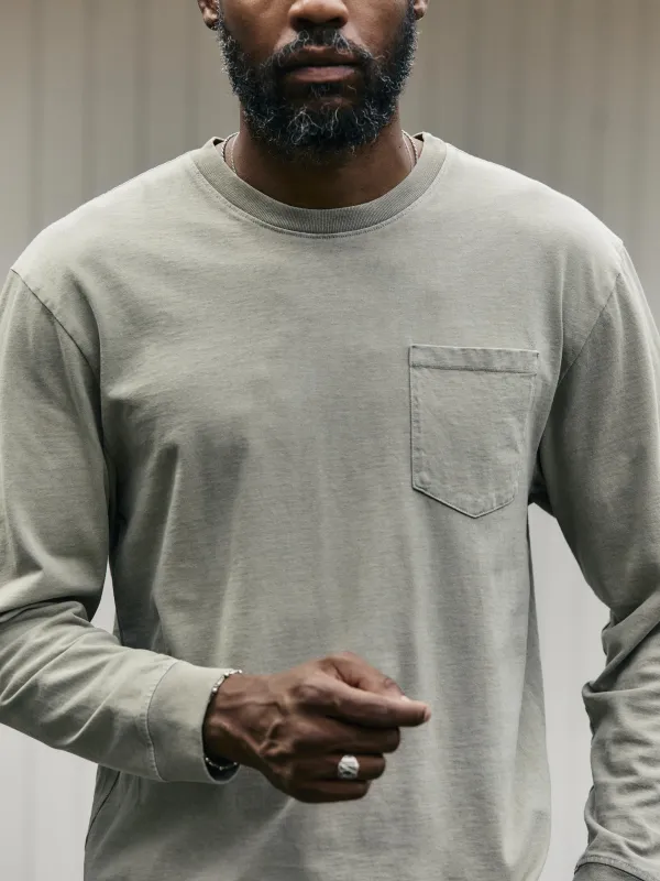 long sleeve pocket tee in stone made by Imogene + Willie