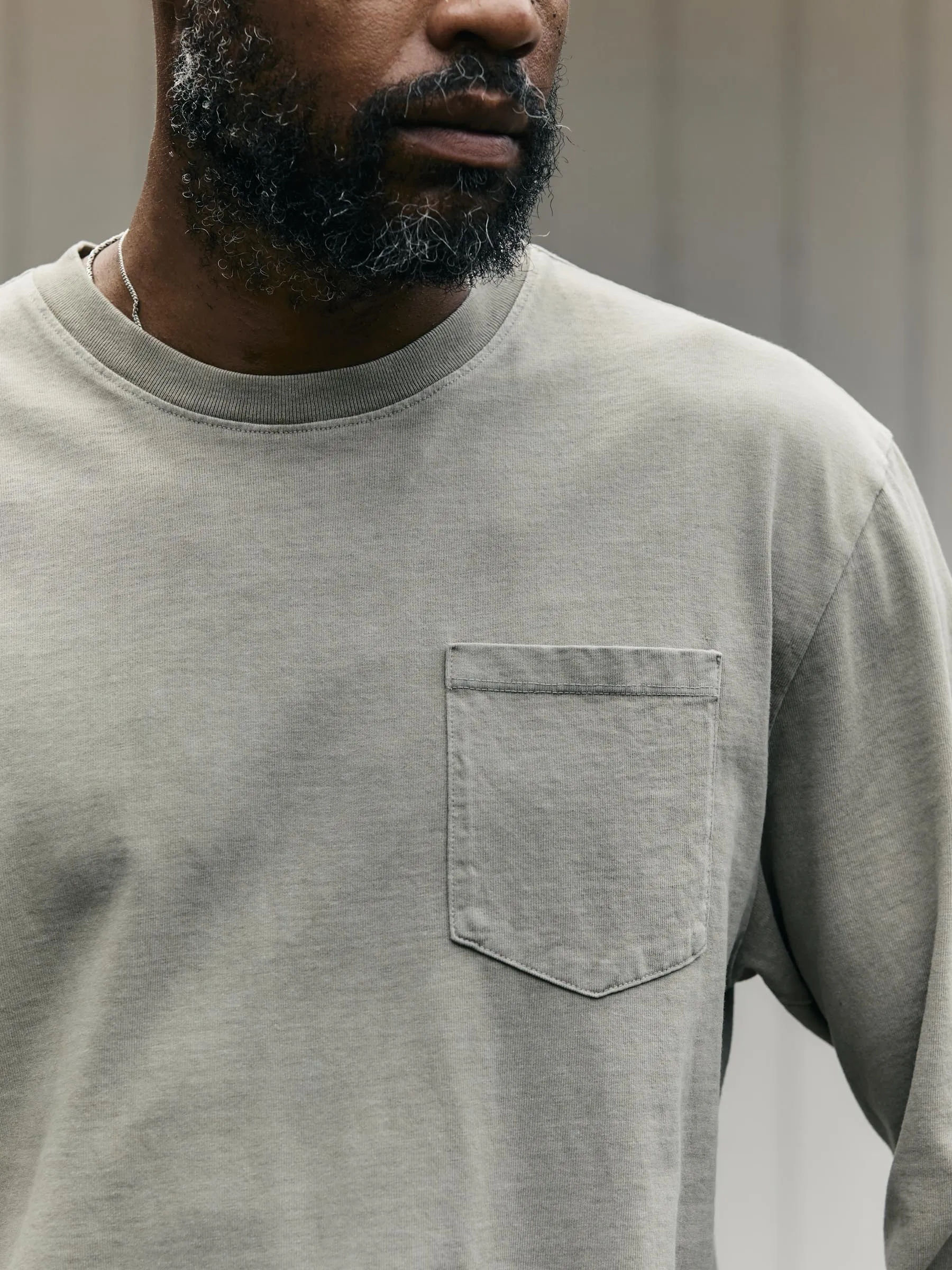 long sleeve pocket tee in stone sold by Imogene + Willie product image thumbnail 5