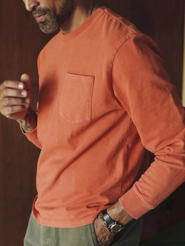 long sleeve pocket tee in faded orange sold by Imogene + Willie