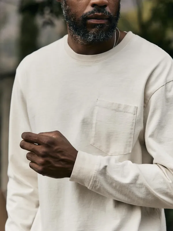 long sleeve pocket tee in vintage white sold by Imogene + Willie