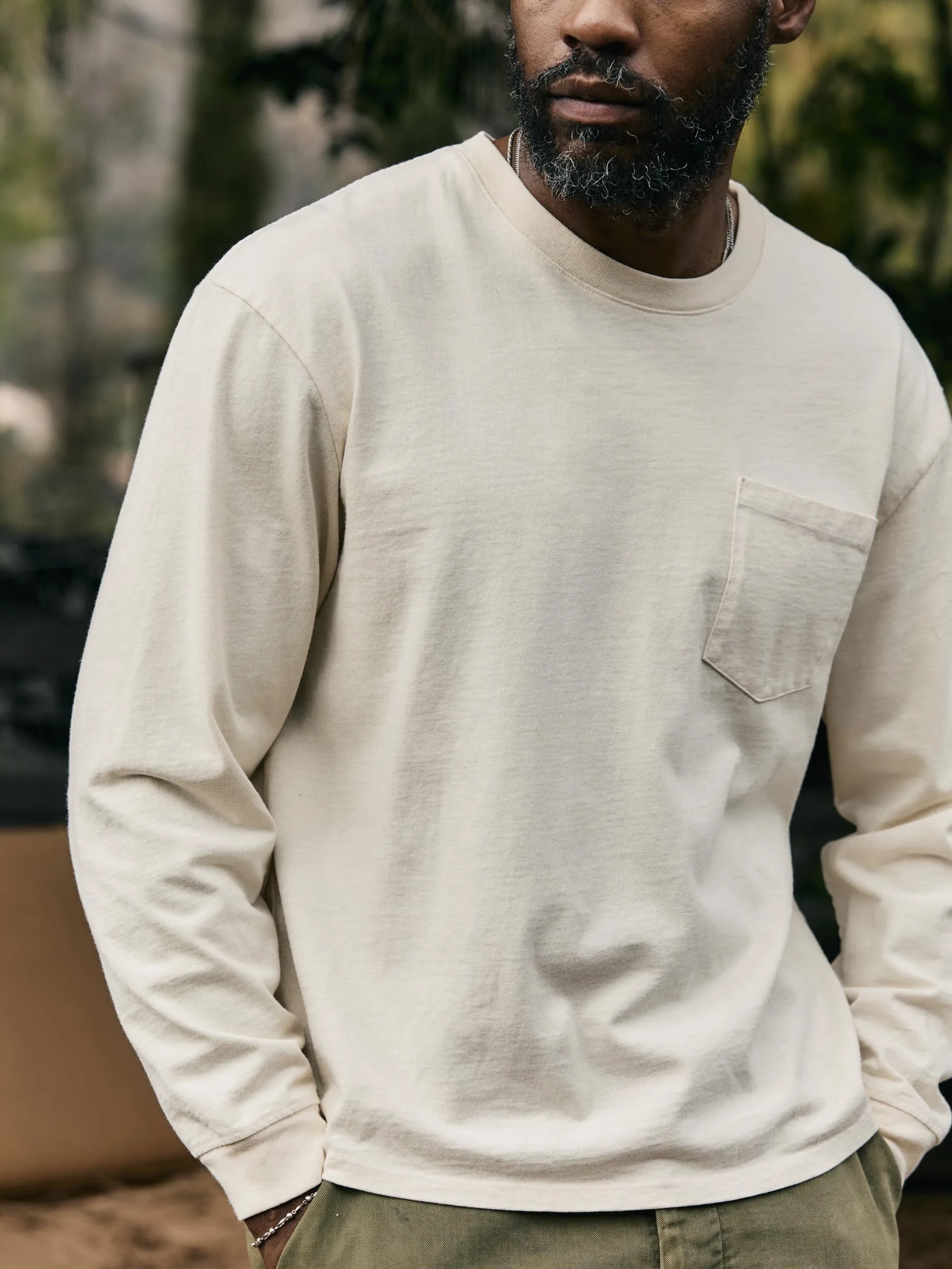 long sleeve pocket tee in vintage white sold by Imogene + Willie product image thumbnail 5