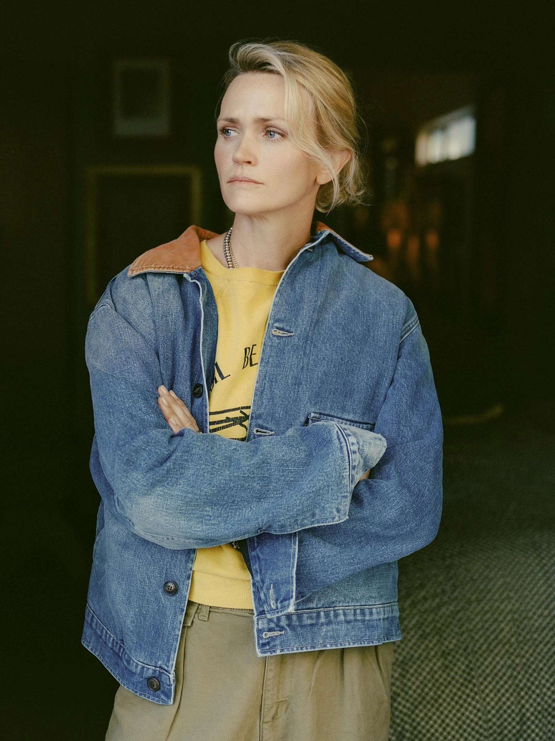 quilt lined washed denim chore coat sold by Imogene + Willie