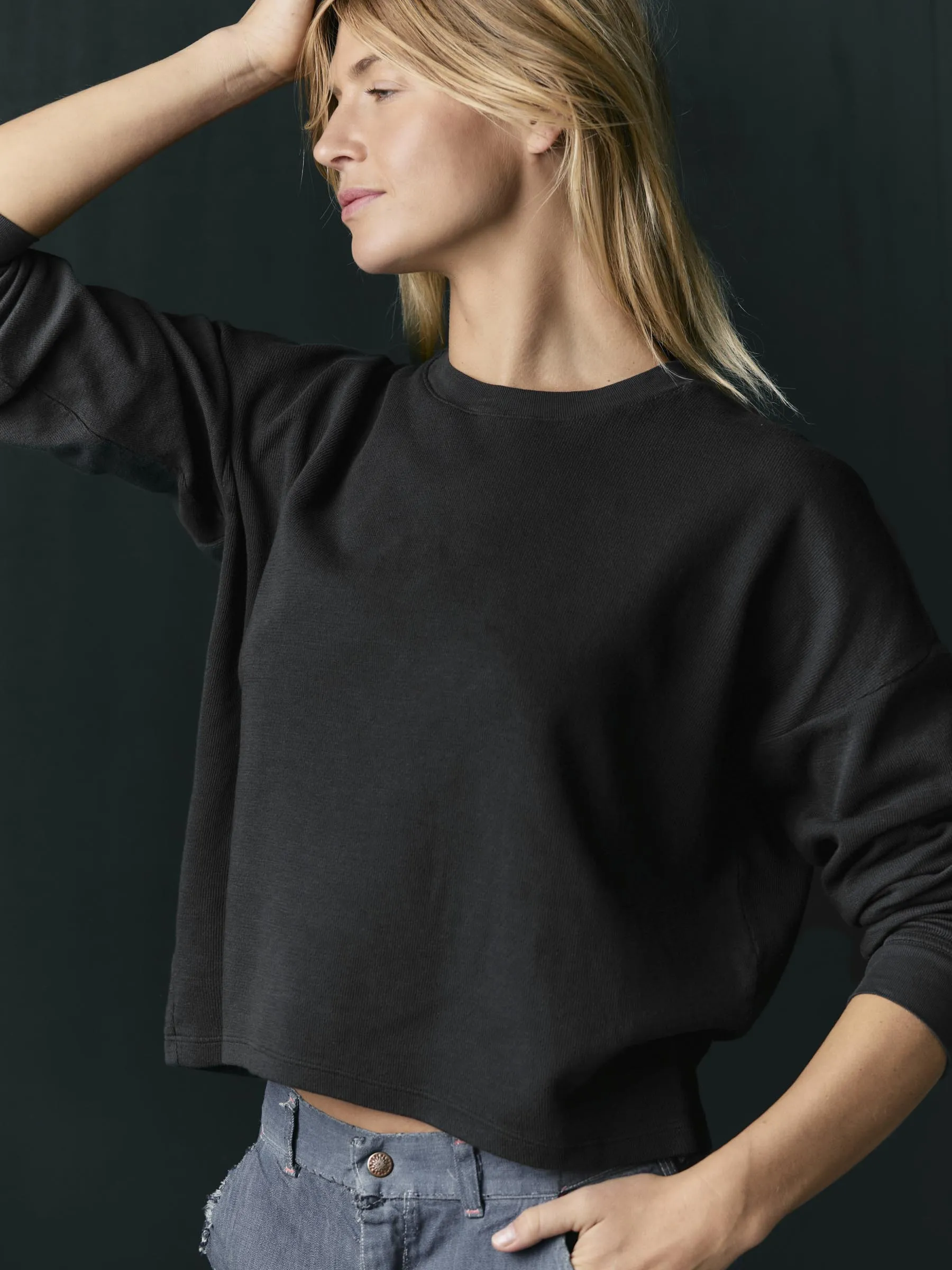 long sleeve midweight crew in faded black sold by Imogene + Willie product image thumbnail 5